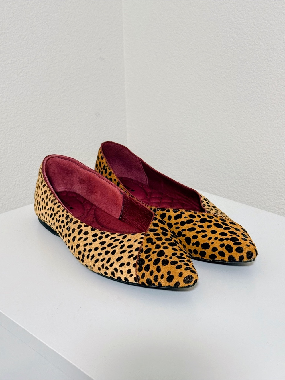 Birdies The Goldfinch Mini Cheetah Tipped Calf Hair Pointed Ballet Flat Shoe 9.5